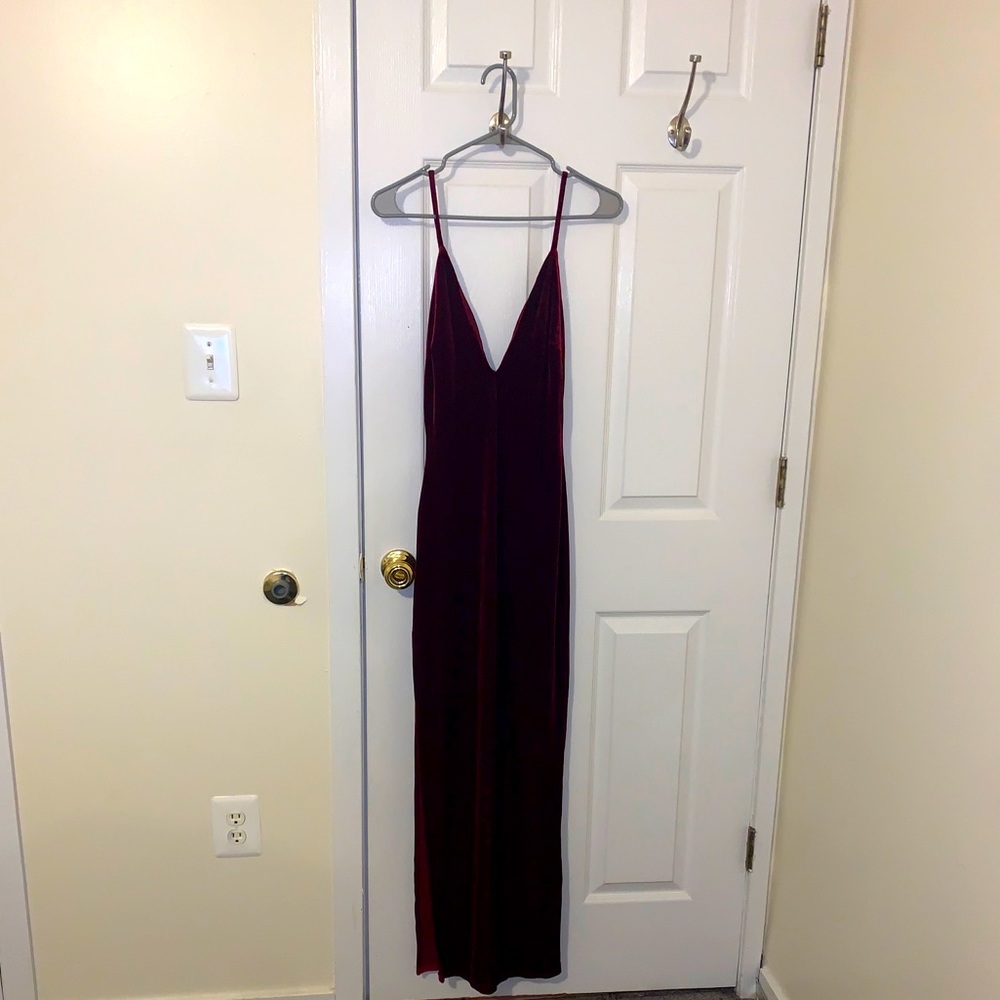 Burgundy Dress With Slit On Side